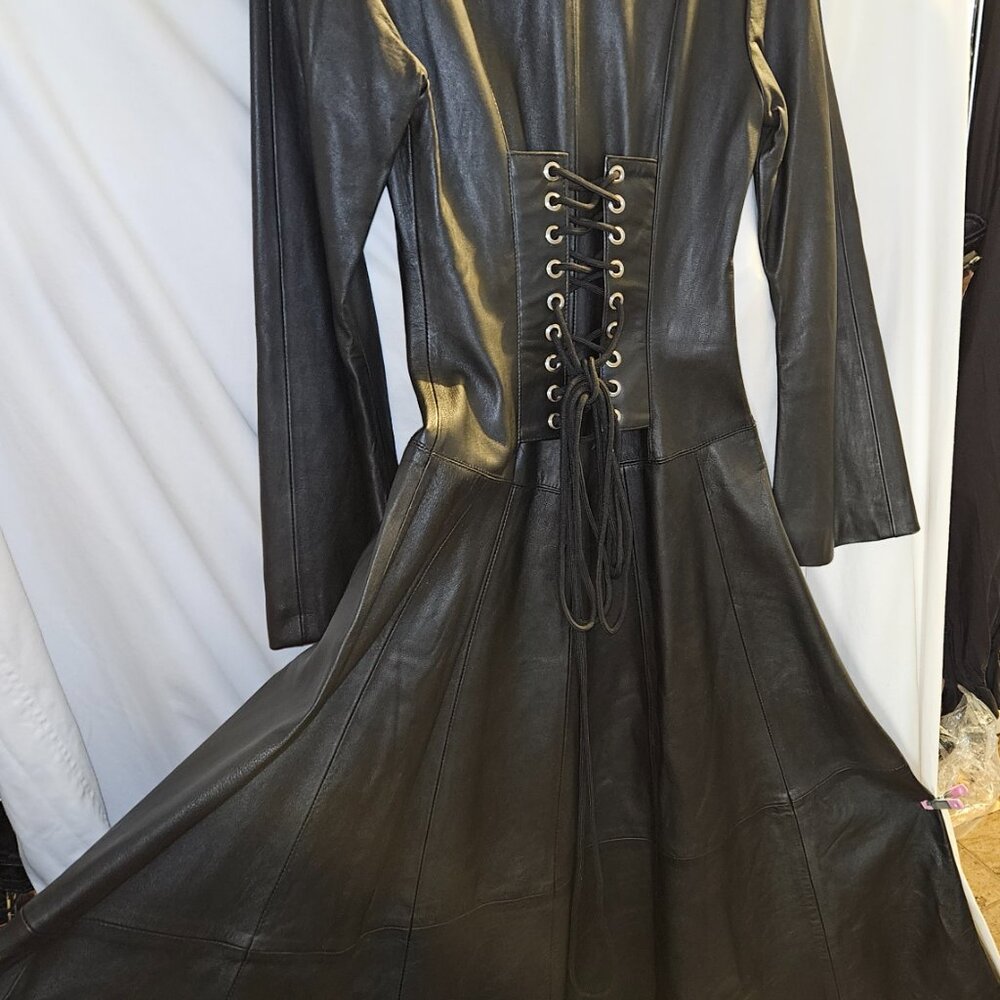 NWT Corset Coat XS/S full length Lambskin Leather Black